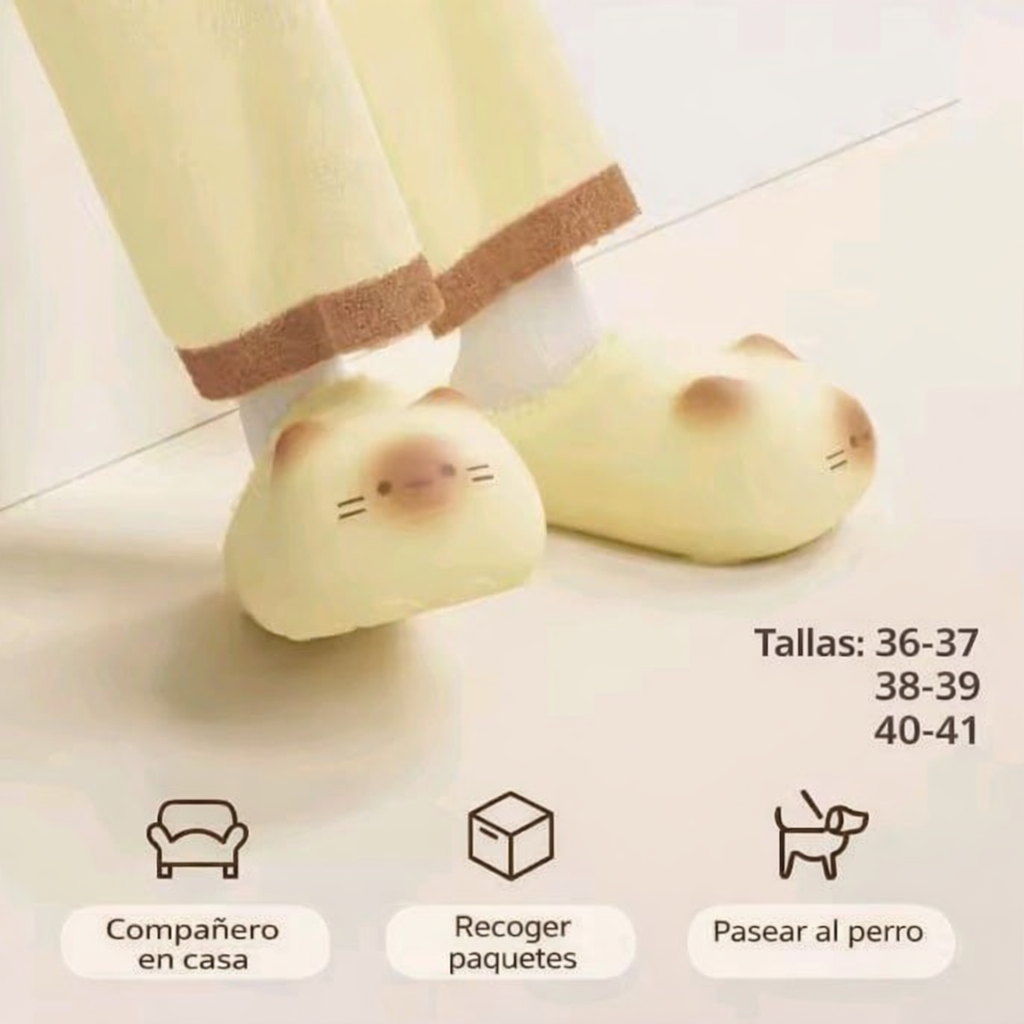 Pantuflas térmicas impermeables con huella de gato