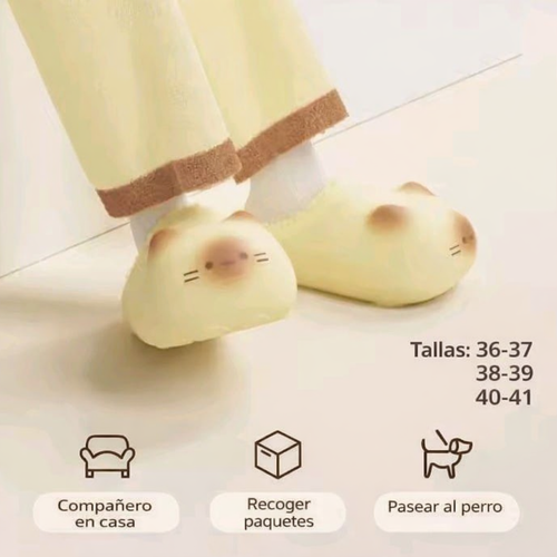 Pantuflas térmicas impermeables con huella de gato